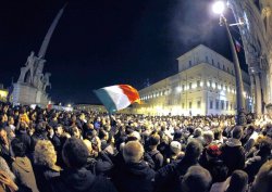 Cheering crowds in Rome anticipating the resignation of Prime Minister Silvio Berlusconi