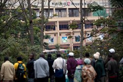 Spectators outside Westgate Mall in Nairobi, Kenya