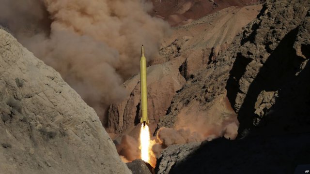 Qadr H long-range ballistic surface-to-surface missile fired by Iran's Revolutionary Guard