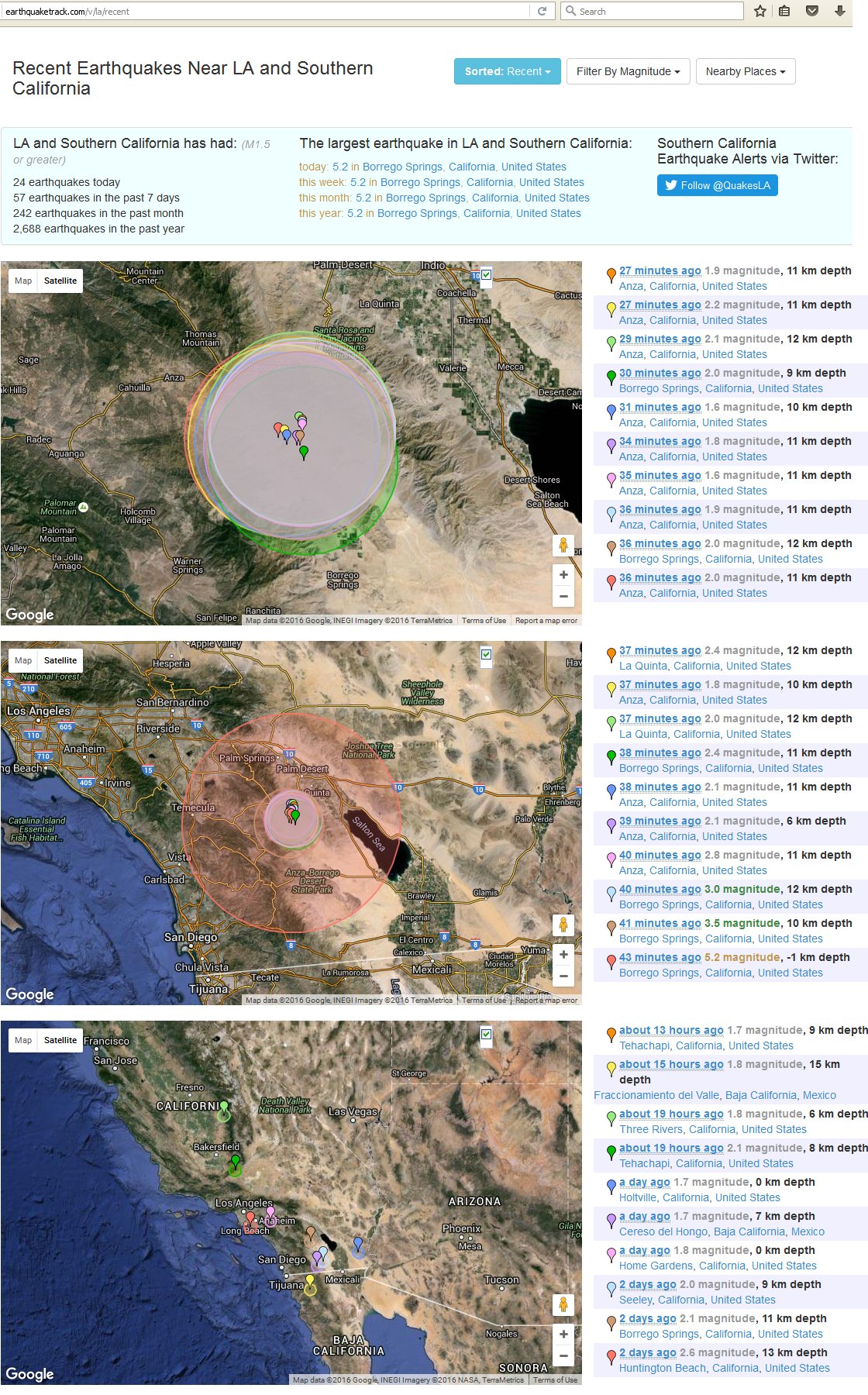Borrego Springs 5.2 Earthquake | June 10, 2016, 1:04 a.m.