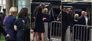 Hillary Clinton being escorted away from the 9/11 ceremony