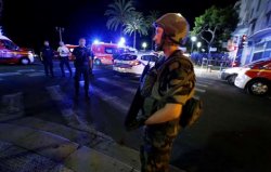 French soldiers cordon the area after at least 75 people were killed in Nice, France, when a truck ran into a crowd celebrating the Bastille Day national holiday July 14, 2016.