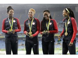 Allyson Felix, Natasha Hastings, Courtney Okolo and Phyllis Francis, women's 4 x 400m relay gold medalists