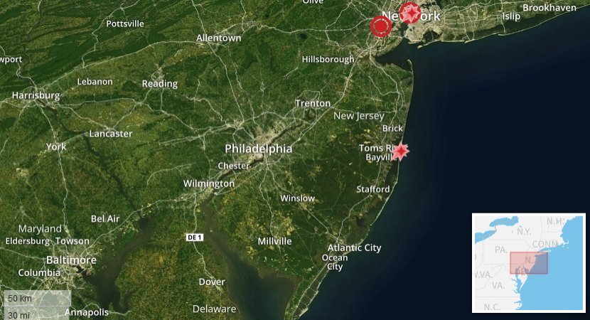 Bomb locations in NJ and NY