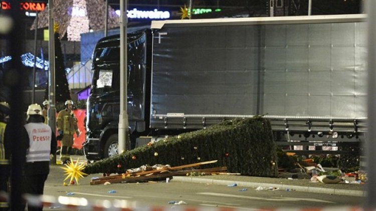 View of the truck that crashed into a Christmas market in Berlin on December 19, 2016.