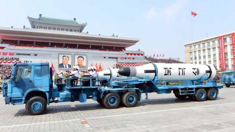 North Korea showed off military hardware at a parade in honour of the anniversary of founding father Kim Il-sung's birth