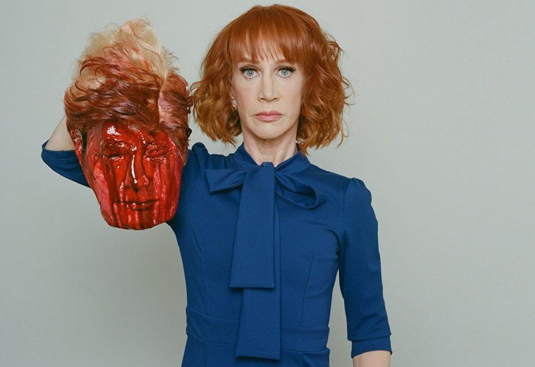 Kathy Griffin posed for this photo with a bloodied replica of Donald Trump's head. (Courtesy of Tyler Shields)