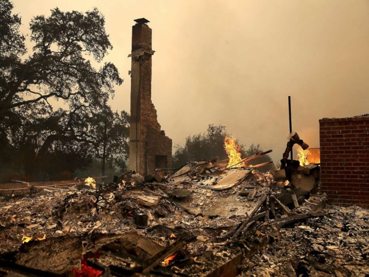 The remains of fire damaged homes after an out of control wildfire moved through the area, Oct. 9, 2017, in Glen Ellen, California.