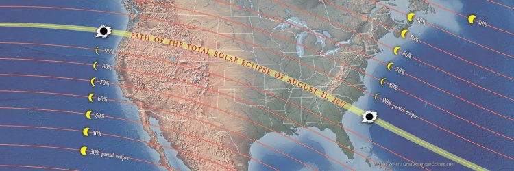Maps of the solar eclipse on August 21 show a 70-mile-wide path (in yellow) in which viewers can see the moon completely block the sun. But because current measurements of the sun aren't exact, that path will actually be a bit smaller. (Michael Zeiler/GreatAmericanEclipse.com /American Astronomical Society)