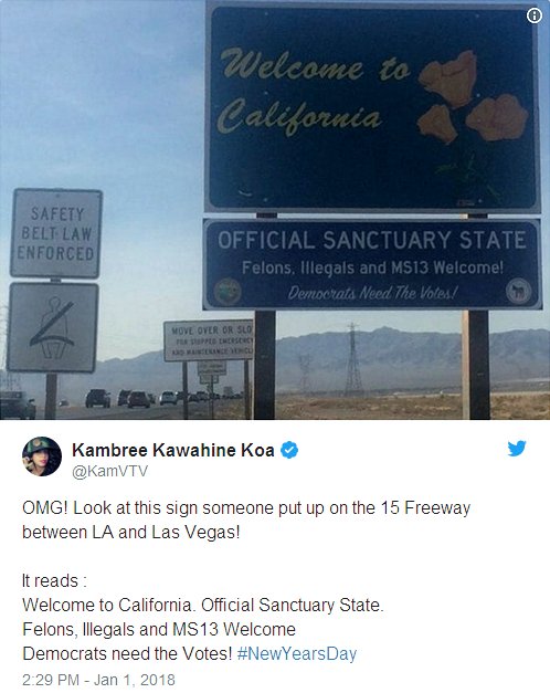 Official Sanctuary State sign on 15 Freeway between LA and Las Vegas