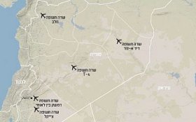 A map of Syria, provided to Israeli media, shows the approximate locations of five bases that Israel believes to be controlled by Iran.