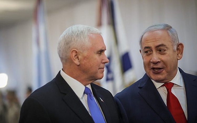 US Vice President Mike Pence is welcomed by Prime Minister Benjamin Netanyahu at the Prime Minister's Office in Jerusalem, January 22, 2018. (Hadas Parush/Flash90)