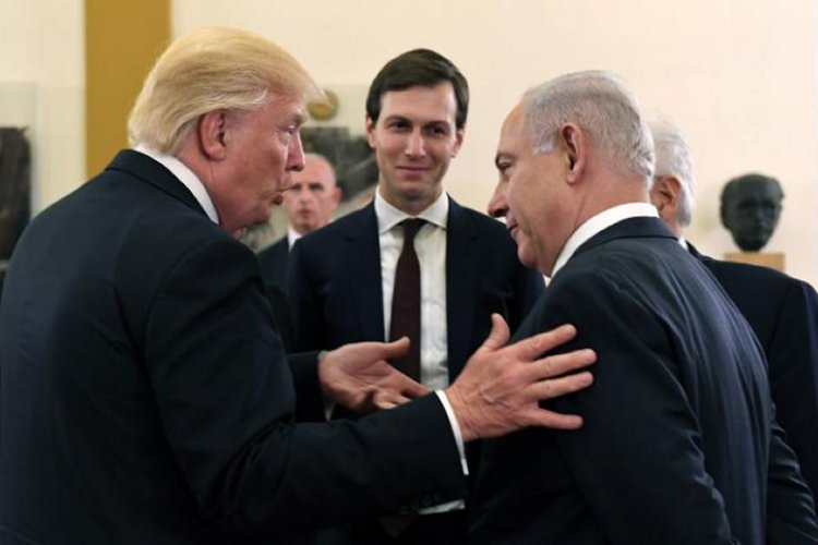 Donald Trump, Jared Kushner, Benjamin Netanyahu at the White House