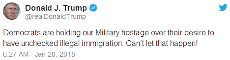 Democrats are holding our Military hostage over their desire to have unchecked illegal immigration. Can't let that happen!