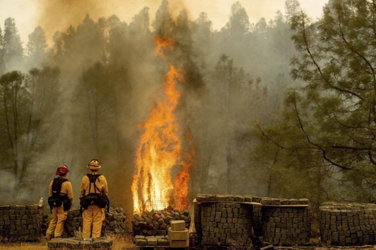 Firefighters in Redding, Calif., on Saturday. Over the weekend, the Carr Fire remained active but pushed mostly into rural areas south and north of the city. PHOTO: ASSOCIATED PRESS