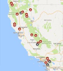 Map of major fires in California