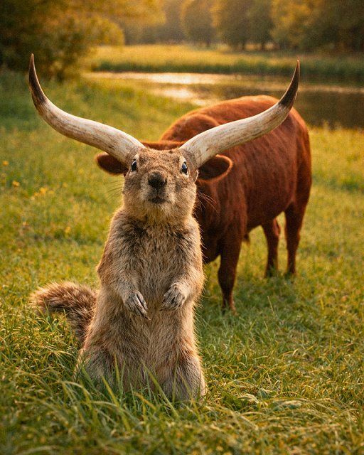 Squirrel with cow horns