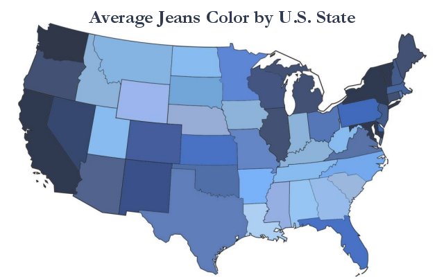Average jeans color by U.S. state