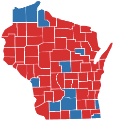 Wisconsin Vote: Red Counties = Republican, Blue Counties = Democrat