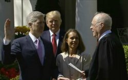 Judge Neil Gorsuch sworn in as the 113th Supreme Court Justice by Justice Anthony Kennedy in a public ceremony