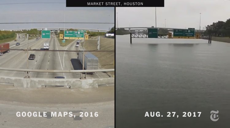 Houston before and after Harvey shows devastating flooding, with water concealing some of the surrounding area and deluging highways. By MALACHY BROWNE and AINARA TIEFENTHLER on Publish Date August 27, 2017.