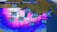 Frigid air mass and morning lows