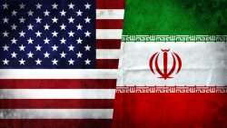 Divided flag of the U.S. and Iran