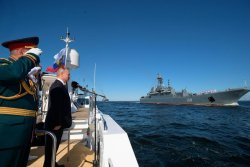 Vladimir Putin observing Russian navy