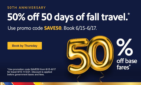 Southwest Airlines 50%-off flights