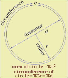 Circle with circumference, diameter, and radius