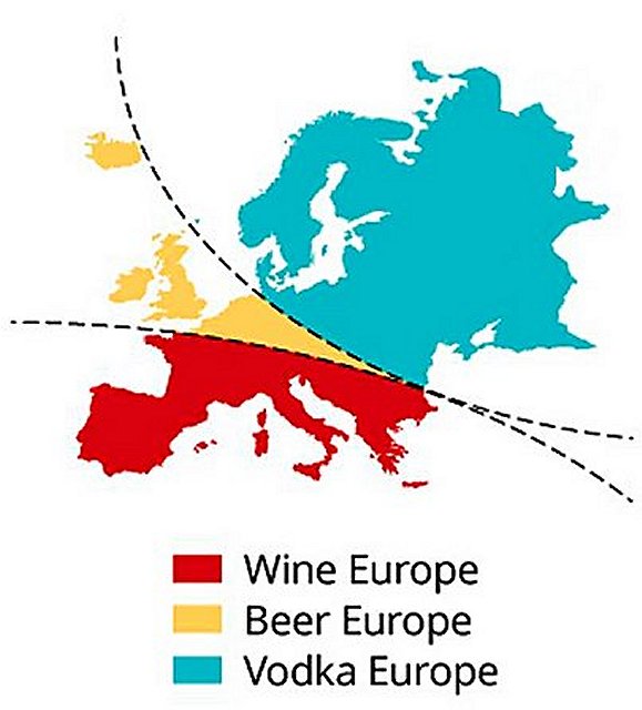 Europe: wine, beer, vodka